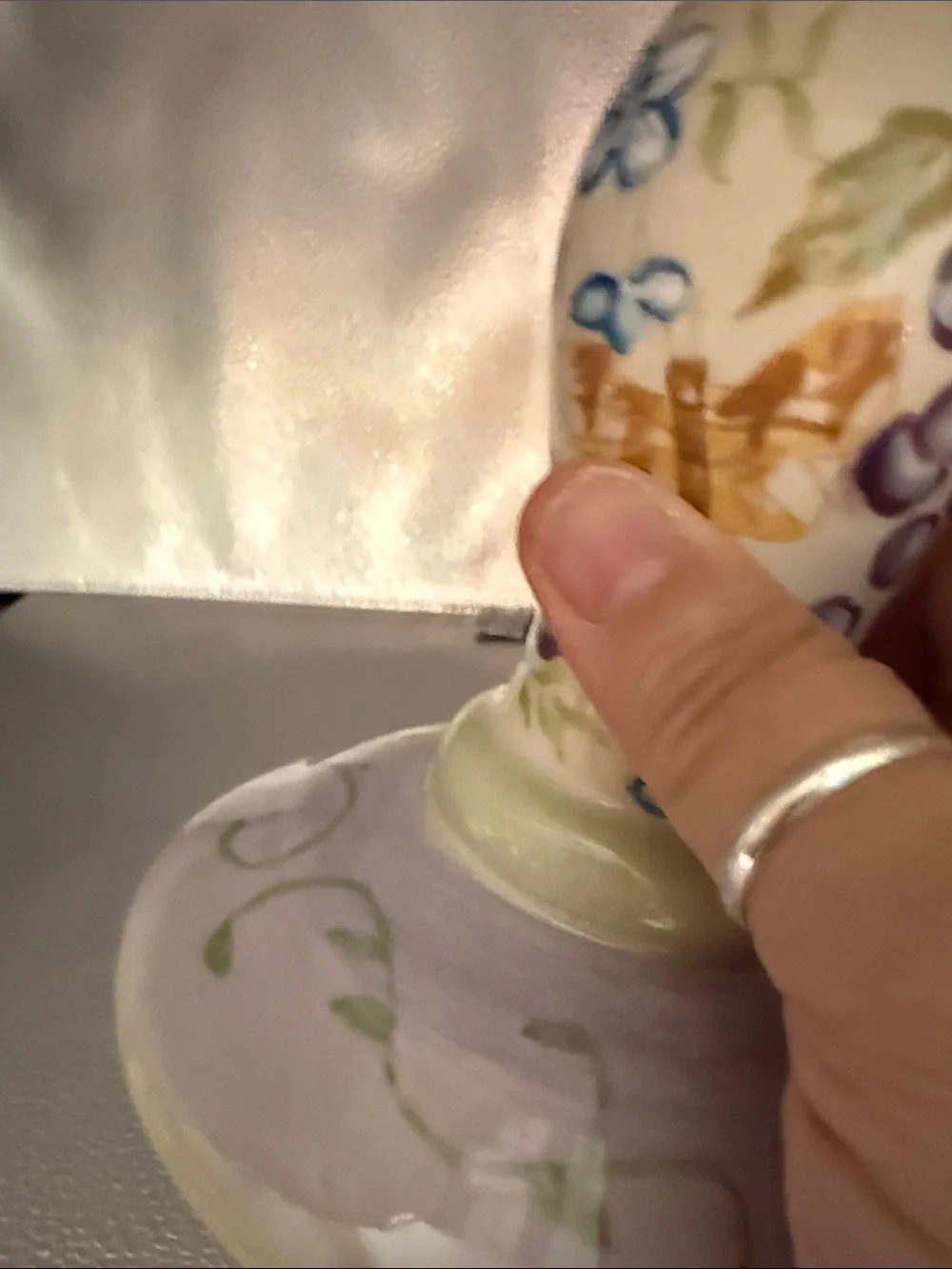 Hand-Painted Floral Ceramic Pillar Candle Holder in Soft Pastels